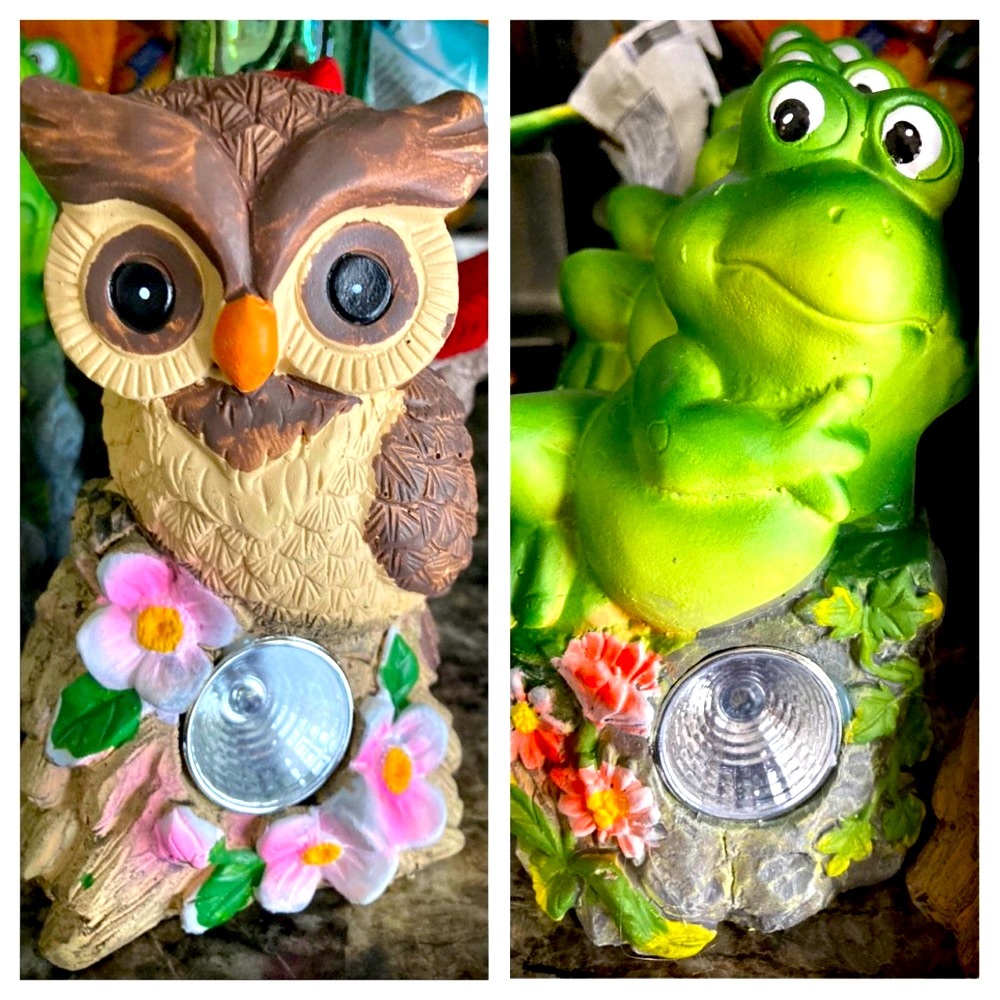 NWT Lrge Solar Light Owl Stand Garden Figurine Rocks